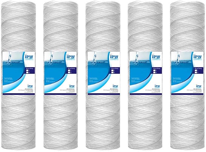 IPW Industries Inc. | 5-Pack 5-Micron String Wound Sediment Filter - Whole House Water Filter Cartridge Replacements for Campbell 1SS (9-34" x 2.5")