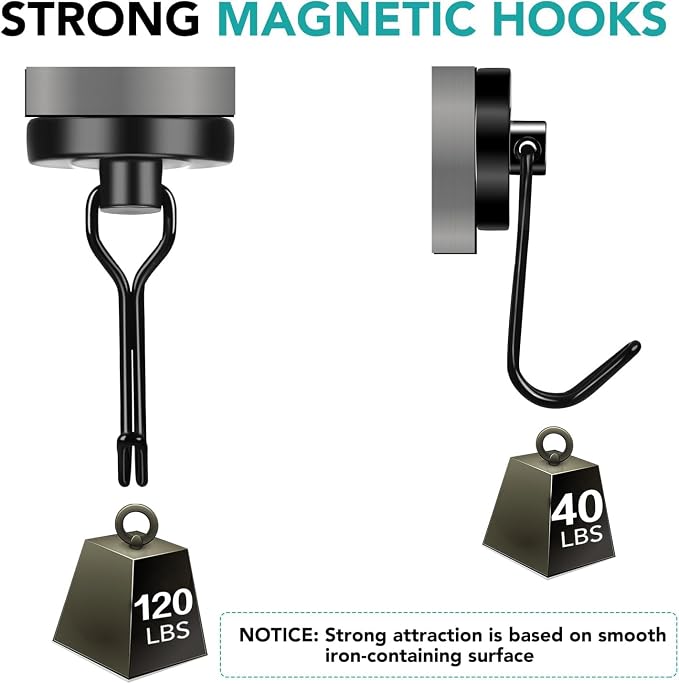 DIYMAG Magnetic Hooks,120LBS Heavy Duty 8 Pack 2026 Cruise Ship Essentials | Strong Magnets hook for Hanging Refrigerator Home Kitchen Office Grills Classroom