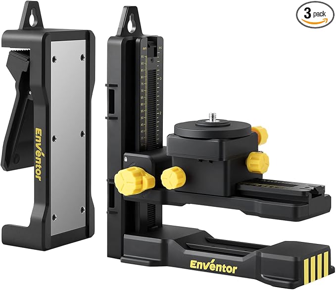 ENVENTOR Fine-tuning Bracket Laser Level Adapter, 1/4"-20 Male Threaded L-Shape Magnetic Pivoting Base with Adjustable Clip for Wall & Ceiling Mounted, 360° Adjustable Support, Height Adjustment
