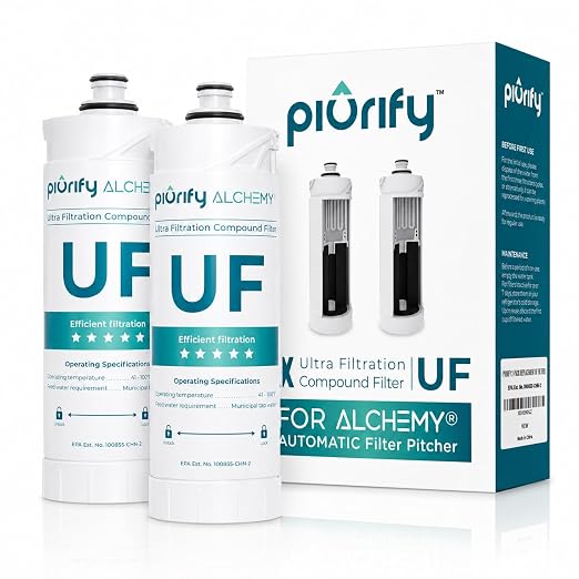 PIURIFY 2-Pack Replacement UF+ Carbon Filters for Alchemy Countertop Automatic Filter - 1 Year Supply