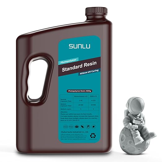 SUNLU 3D Printer Resin 4kg, Fast Curing Standard 3D Resin for Most Resin 3D Printers, 395 to 405nm UV Curing 3D Printing Liquid Photopolymer Resin, Low Shrinkage and High Precision, 4000g, Grey