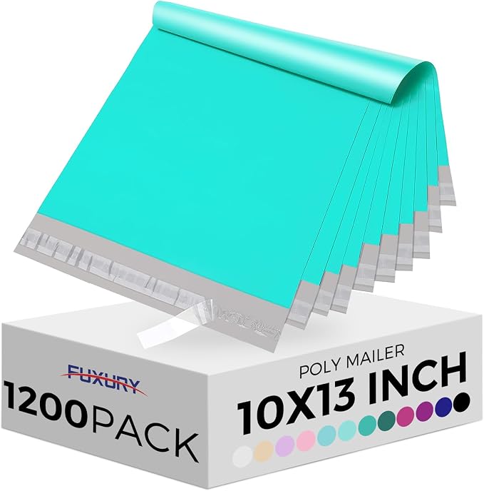 Fuxury Poly Mailers 10x13 Inch 1200 Pcs, Bulk Shipping Bags for Clothing, Strong Adhesive Shipping Envelopes for Small Business Suppliers,Waterproof Mailers Poly Bags Mailing Envelopes Teal