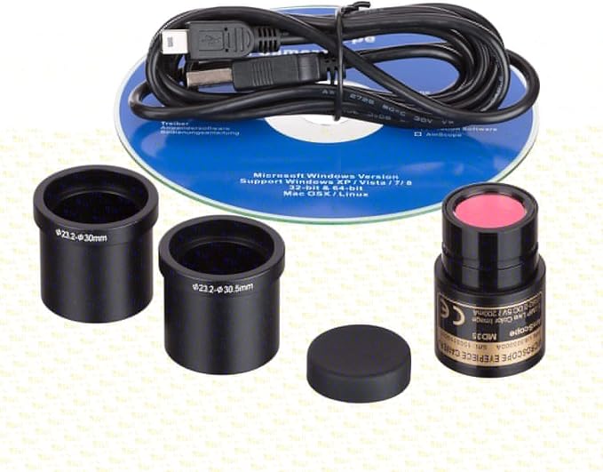AmScope M158C-E1 Digital Cordless Compound Monocular Microscope, WF10x and WF25x Eyepieces, 40x-1000x Magnification, LED Illumination with Rheostat, Brightfield, Single-Lens Condenser, Coaxial Coarse and Fine Focus, Plain Stage, 110V or Battery-Powered...