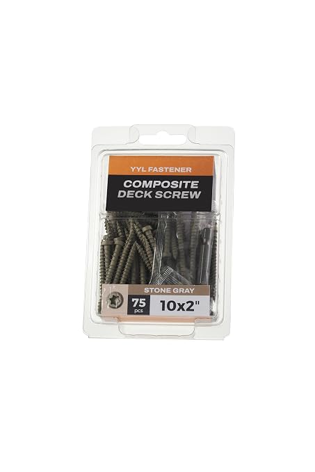 Coated Composite Deck Screws #10 x 2, Self Tapping Wood Screws and Deck Screws with Torx T20 Star Drive, Type 17 Point, Flat Head, 1 Free Bit Included (Stone Gray, 75), by YYL FASTENER
