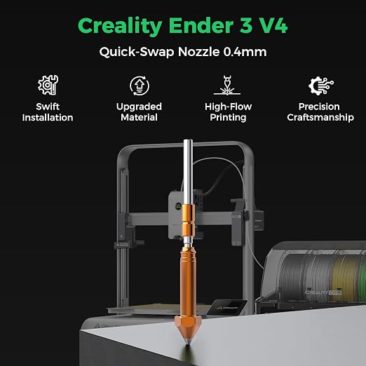 Creality Ender 3 V4 Nozzle 0.4mm, Official Original Unicorn 3D Printer Nozzles Kit, Integrated Hotend Nozzle Kit for Ender 3 V4 3D Printer, All-Metal Design, Anti-Clog, Smooth Flow