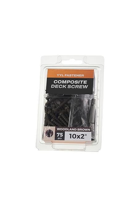 Coated Composite Deck Screws #10 x 2, Self Tapping Wood Screws and Deck Screws with Torx T20 Star Drive, Type 17 Point, Flat Head, 1 Free Bit Included (Woodland Brown, 75), by YYL FASTENER