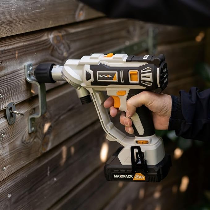 BATAVIA 20V 2-in-1 Cordless Drill Driver, Rotatable Dual Chucks for Fast Bit Swapping, Power Drill Set for Home Repairs, Cabinetry and DIY Projects, 11+1 Torque, 2-Speed, Battery and Charger Included