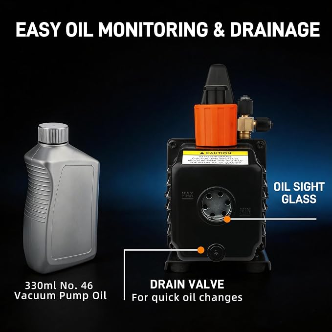 3.5 CFM 1/4 HP HVAC Vacuum Pump | Single Stage, for Auto AC & HVAC, Compatible with R12 R22 R134a R410a R502, Oil Included