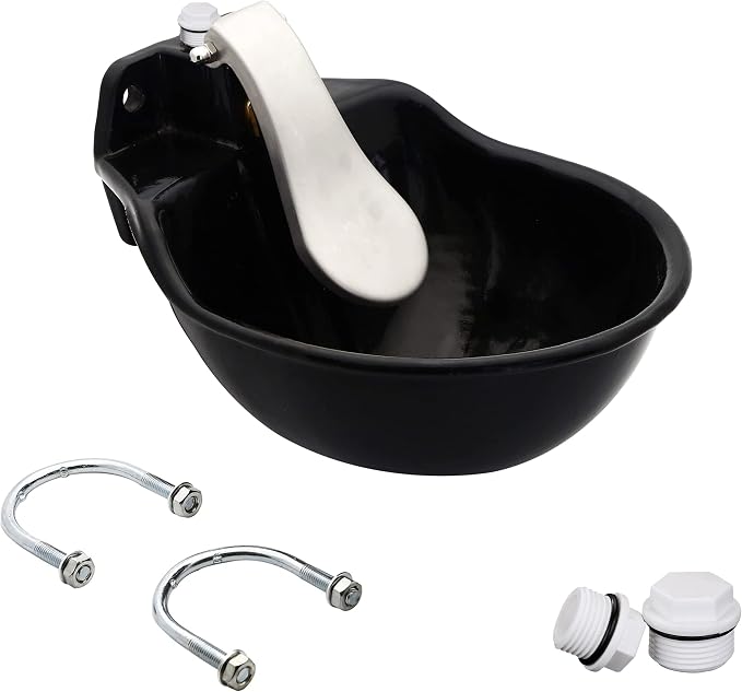 Automatic Livestock Water Bowl, Cast Iron Push Paddle Waterer for Cattle, Horse, Goat & Pig, Heavy Duty Outdoor Metal Automatic Drinking Bowl, 0.55 Gal