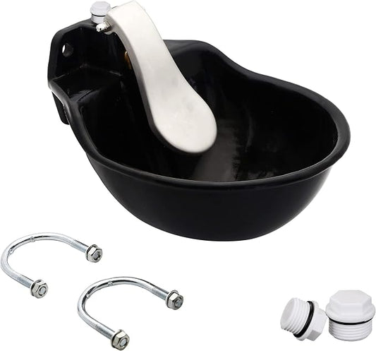 Automatic Livestock Water Bowl, Cast Iron Push Paddle Waterer for Cattle, Horse, Goat & Pig, Heavy Duty Outdoor Metal Automatic Drinking Bowl, 0.55 Gal