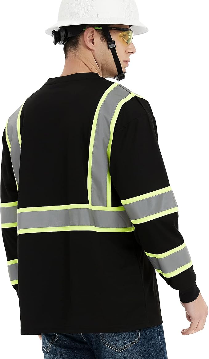 ProtectX 3-Pack Men's High Visibility Heavy Duty Breathable Long Sleeve Reflective Safety T-Shirts for Work