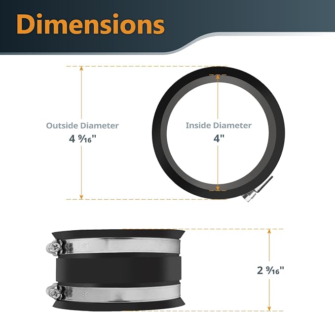 POWERTEC 70149-P2 4 Inch Dust Control Flex Cuff with Steel Hose Clamps, Hose Connector Rubber Cuff Coupler for Woodworking Dust Collection Fittings, Dust Collector Accessories & Machinery, 2 pack