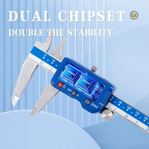 Dasqua 8”/200mm Digital Caliper, Stainless Steel Precision Measuring Tool with Advanced Dual Chip, Large LCD, Resolution 0.0005”/0.01mm, Accuracy ±0.001”/0.02mm