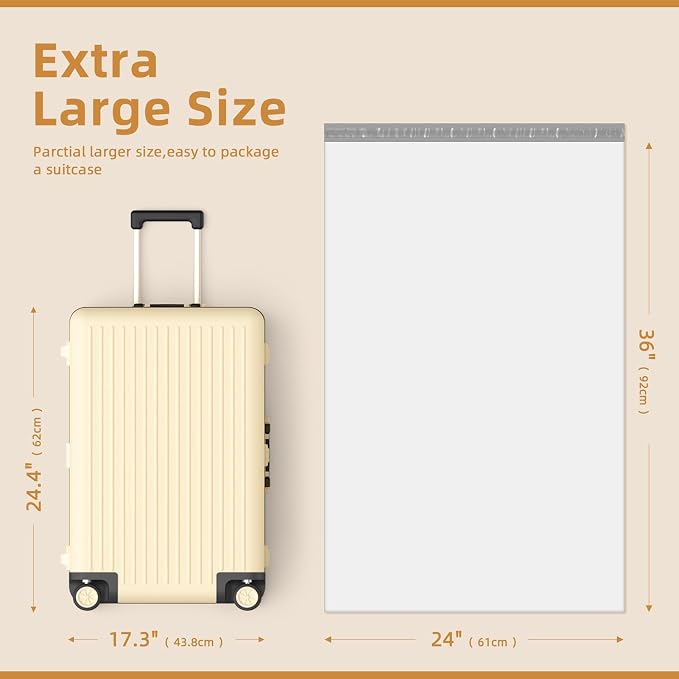 Fuxury Extra Large Poly Mailers 24x36" 5 Pcs, XXL Jumbo Shipping Bags,White | 2.5 mil Thick,Strong Adhesive Mailers Poly Bag,Self Sealing Mailing Envelopes for Large Oversized Business,Boutique & Online