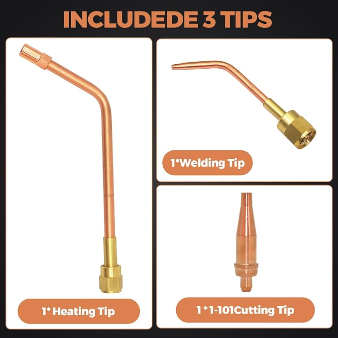 Oxy-Fuel Cutting Torch Kit, Cutting Welding And Heating Outfit With Check Valve, 1-101 Cutting Tip, Welding Nozzle and MFA Heating Nozzle, Cutting Attachment CA2460 Torch Handle