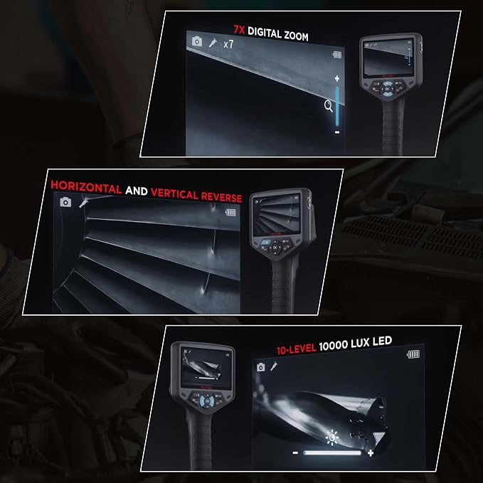 Autel MV480 MaxiVideo Inspection Camera Industrial Endoscope Semi-Rigid Flexible Cable 10-Level Adjustable LED Light Dual Front and Side Cameras High Resolution Advanced MV108 MV105 MV160 MV400 MV460