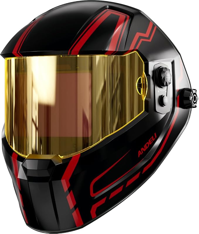 ANDELI Digitally Control Lens Auto Darkening Welding Helmet&5 PCS Large Viewing Screen Outer Replacement Lens and 2 Pcs Inner Replacement Lens