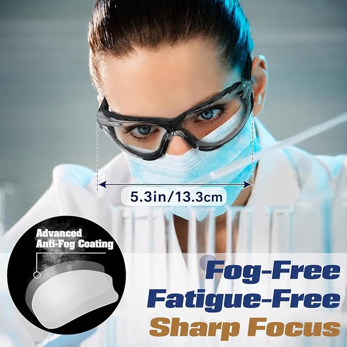 Flaya Adjustable Foam Lined Safety Glasses ANSI Z87.1 Anti-Fog Mowing Goggles for Men & Women, UV400 Protection with Strap