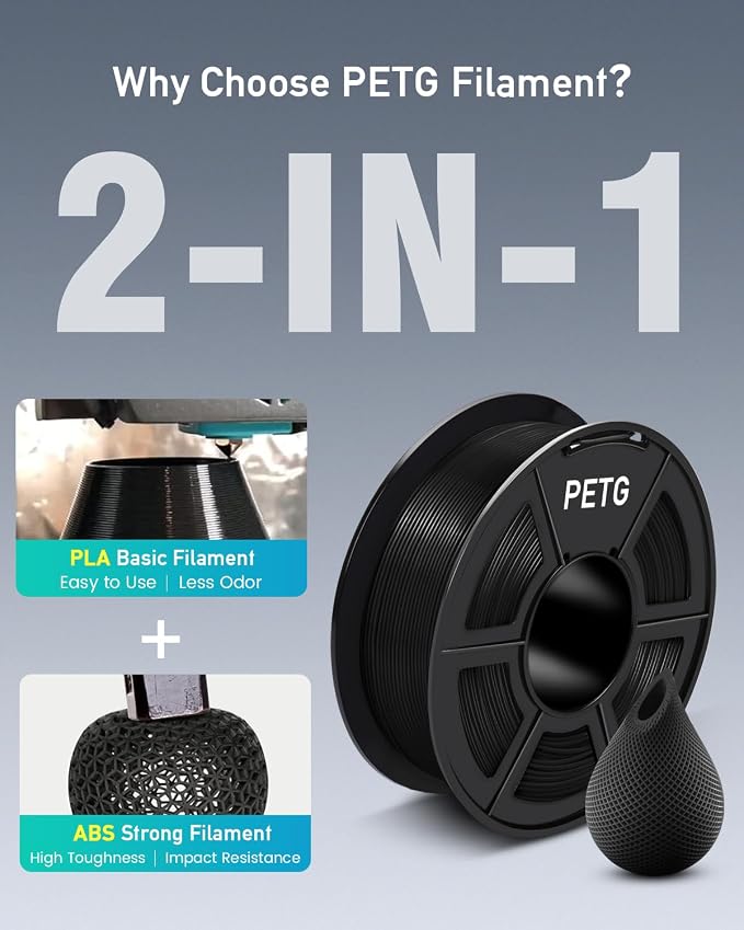 SUNLU Large Spool 3KG PETG Filament, 3D Printer Filament PETG 1.75mm, Less Stringing Good Layer Adhesion High Toughness, Big Roll Filament, 3kg Spool(6.6 lbs), White