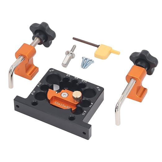 Adjustable Dowel Maker Jig Kit Electric Drill Milling Tool for Woodworking Mortise Tenon 9 Holes 8-20mm Aluminum Alloy Carbide Blade Round Rod Includes Wrench Fixing Clips Screws