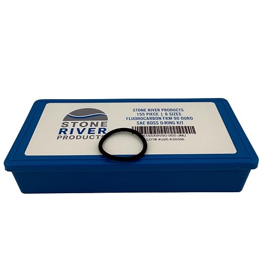 Stone River Products SAE Boss O-Ring Kit – 155 Piece, 8 Sizes, Fluorocarbon FKM (Viton® Equivalent) 90 Duro – 900 Series Straight Thread Tube Fittings