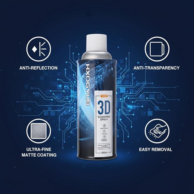 3D Scanning Spray for All 3D Scanners, with 3D Tracking Dot Marker, 200PCS 6.0 mm and 160PCS 3.0 mm, Safety Material, High Reflectivity, for Reflective, Transparent or Highly Textured Surfaces, 500ML