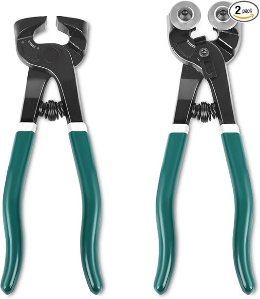2Pcs Glass Tile Nippers Set, Heavy Duty Wheeled Glass Mosaic Nipper & Hd Ceramic Tile Nipper, Tile Cutter, Mosaic Cutter Tool for Cutting Glass Mosaic, Ceramics, Stone, Metal