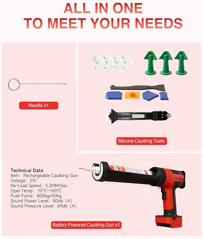Cordless Caulking Gun Compatible with Makita 18V 21V Battery, 800KG Thrust Electric Caulk Gun (Tool Only), 10oz 6-Speed Power Caulk Gun with 13Pcs Caulking Tools, Auto-Retract Anti-Drip for DIY