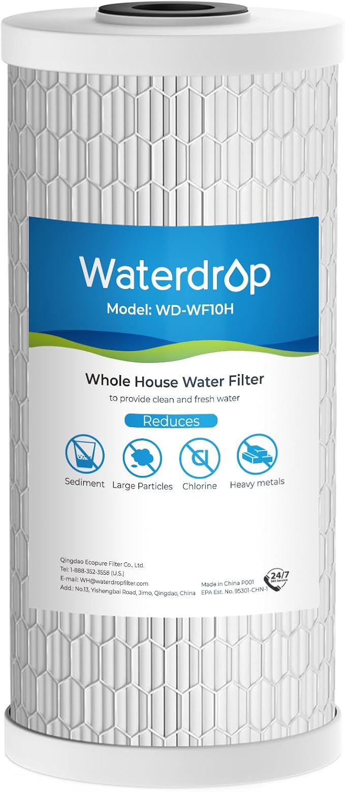 Waterdrop WF10H Whole House Water Filter, Compatible with WHF21-SH and WHF21-PBH, GE FXHTC, GXWH40L, iSpring, Culligan RFC-BBSA, Whirlpool, Any 10" x 4.5" System, Reduces Heavy Metals, Chlorine