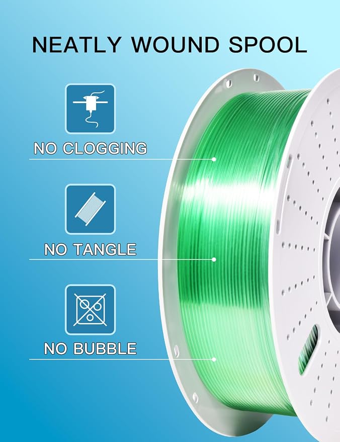 PINBALL Transparent PETG 3D Printer Filament 1.75mm ±0.02mm, Multicolor Clear Rainbow Filament, Translucent PETG Filament, 1KG/2.2lbs