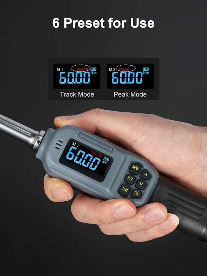 GROWNEER Digital Torque Wrench, 2.2-44.2 Ft-lbs/3-60 Nm, 3/8'' Drive Rachet Torque Wrench with Buzzer & Colorful LED Indicator, Electronic Torque Wrench Set for Bike Motorcycle Auto Repair