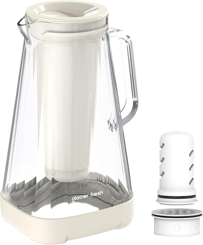 GLACIER FRESH 10 Cup Purela Glass Water Pitcher with 1 Ultrafiltration Membrane and 2 Activated Carbon Filter