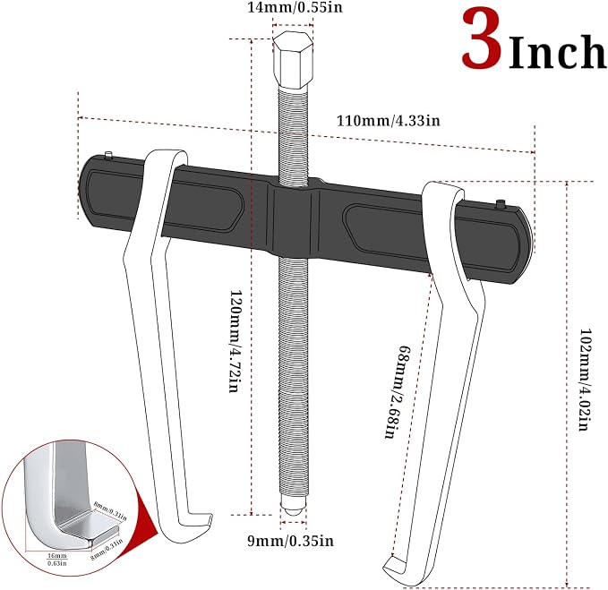 BILITOOLS 3" 2 Jaw Gear Puller, Small Bearing & Pulley Removal Tool, Internal External Reversible for Flywheel, Pulleys & Gears Wiper Arms