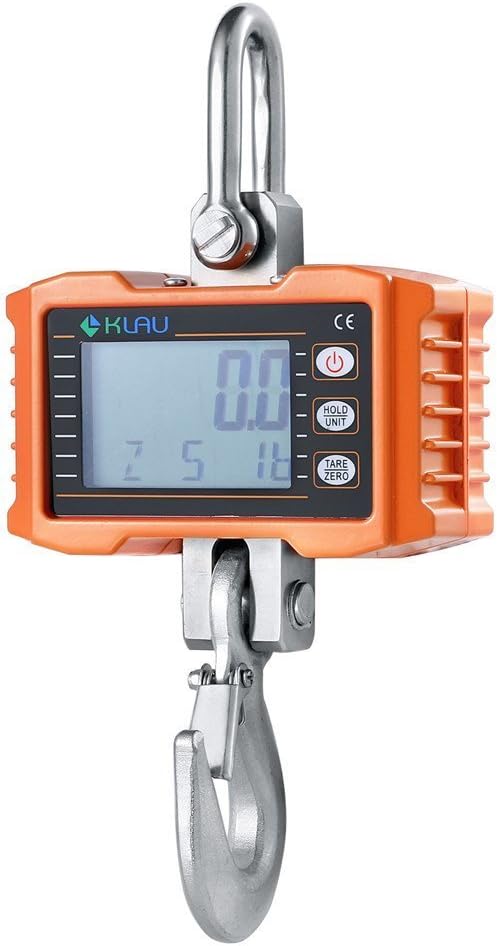 Klau Digital Industrial Heavy Duty Crane Scale, Orange, 1000 kg 2000 lb | Smart Measuring Tool, For Farm Factory
