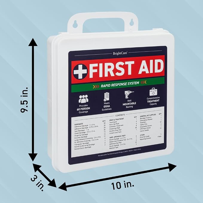 Professional First Aid Kit, Large, Wall Mount & Portable, OSHA Compliant | Wall Mountable & Portable, Hard Case, OSHA Compliant, For Workplace, Office, Restaurants, Work Vehicles, Retail