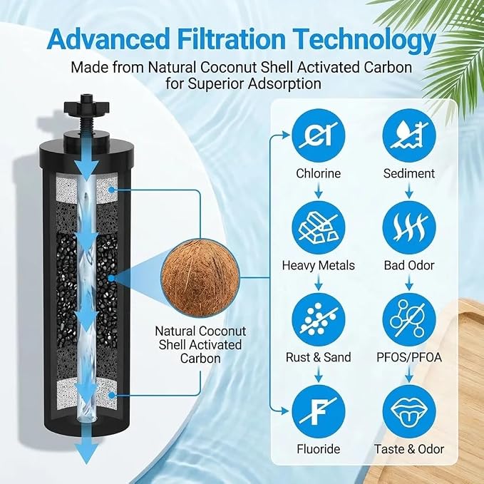 Black Filter 4 Packs, NSF/ANSI 42 Certified Replacement for BB9-2 Purification Elements, Compatible with Berkey Gravity Water Filtration System, Reduces Contaminants & Improves Water Taste