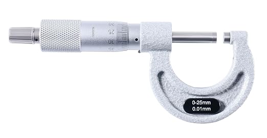 Accusize Industrial Tools Outside Micrometer, 0-25mm, EG00-0025 | 0-25mm, Ultra-Precision, Carbide Tipped, M-Type, Resolution 0.01mm, Ratchet Friction Thimble, Solid Storage Case
