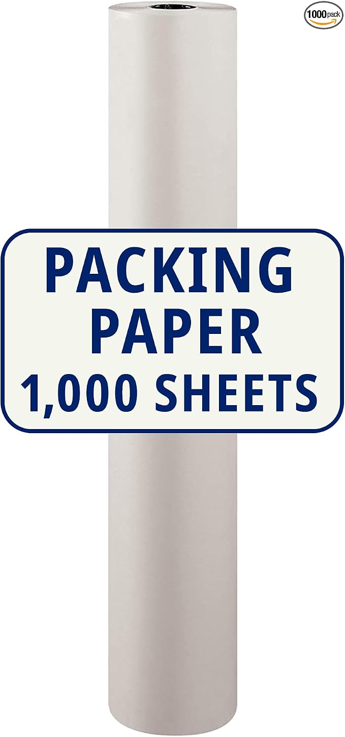 BOX USA Packing Paper Roll 1440'L x 48"W - 1,000 Sheets 17” Long Equivalent - Large White Newsprint for Shipping, Packaging, Storage and Moving Supplies