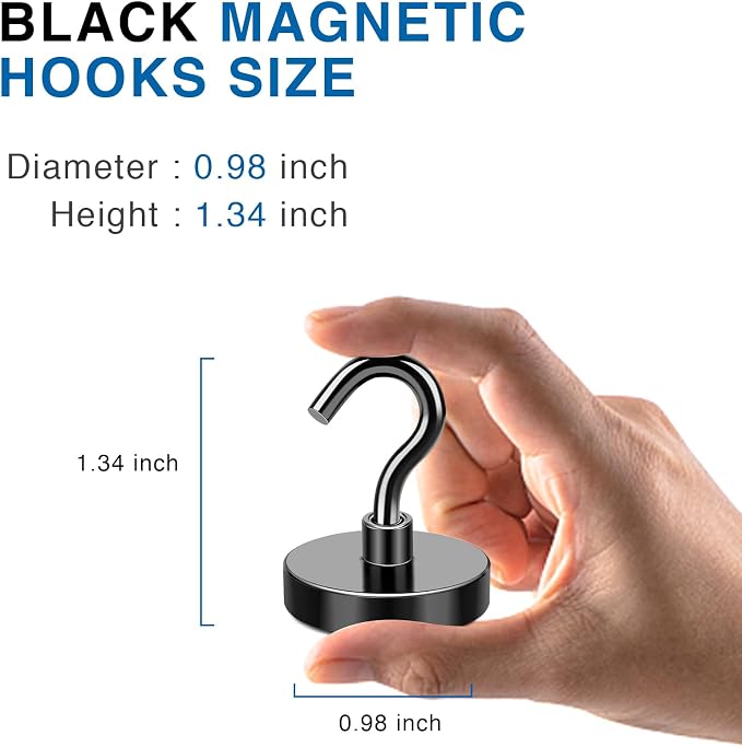 LOVIMAG Magnetic Hooks Heavy Duty, 85LBS, 12 Pack | Magnet with Hook for Cruise Cabins, Classroom, Kitchen Essentials, Door Decoration, Refrigerator, Black