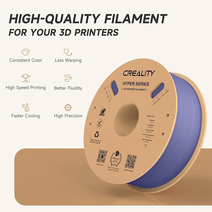 Official Creality Hyper PLA Filament 1.75mm, High Speed PLA 30-600mm/s Rapid 3D Printer Filament, Dimensional Accuracy +/-0.02mm, Fit Most FDM 3D Printers, 1KG(2.2lbs) Spool Very Peri