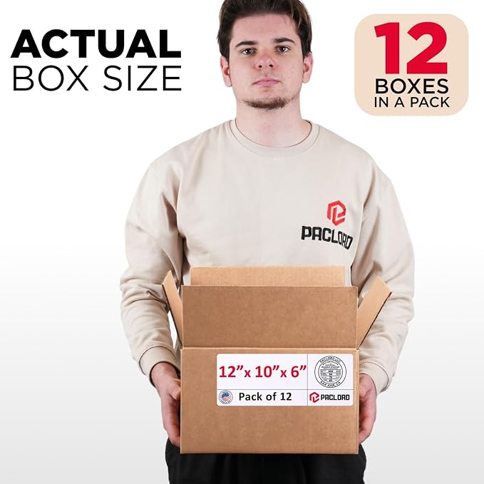Medium Cardboard Boxes 12"L x 10"W x 6"H (Pack of 12) - USA-Made Packing Boxes for Moving, Shipping, or Storage - USPS, UPS, FedEx Approved - Professional Packing Supplies for Moving | USA-Made Packing Boxes for Moving, Shipping, or Storage - USPS, UPS...