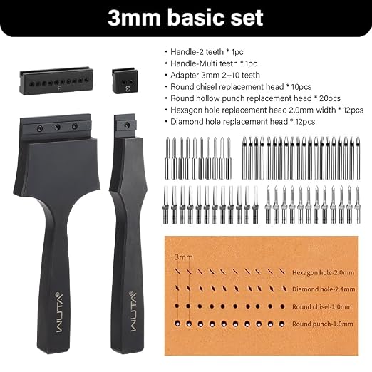 WUTA Removable Leather Hole Punch,Versatile Leather Stitching Punch,Leather Hole Punch Tool Set,Leather Stitch Punch for Leather Stitching Punch Craft DIY（3mm）