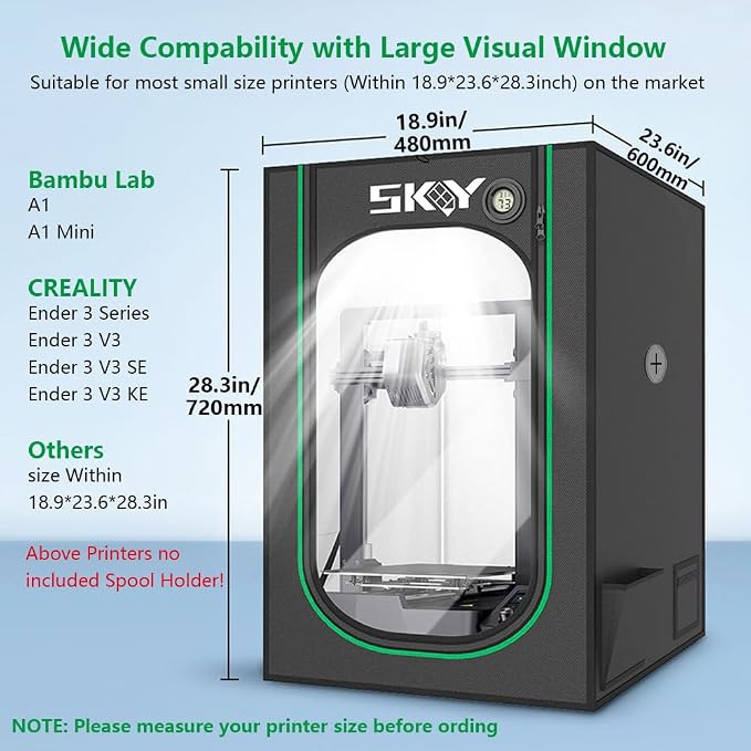 Skouphy 3D Printer Enclosure Fireproof and Dustproof Tent Constant Temperature Protective Cover Room for Ender 3V2/Ender 3V2 Neo/Ender 3S1/Ender 3Pro/Ender 3/Ender 3Neo 3D Printer -Small