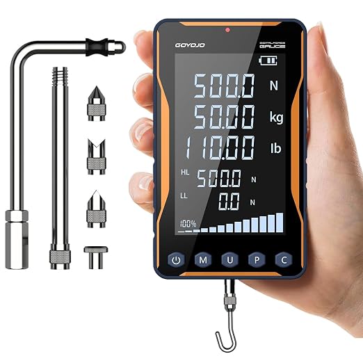 GOYOJO Digital Force Gauge 500N&110LB with Extra-Large Screen and Bold Font, High Precision Multi-Unit Display for Push-Pull Testing, Trigger Pull Measurement, and Industrial Quality Control