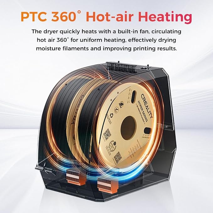 2026 New Creality Space PI Filament Dryer Plus, Dual-Spool 3D Printing Filament Dryer Box, Adjustable Temp 45℃-70℃, 360° Hot-Air & Real-Time Humidity Monitor, 12 Filament Presets