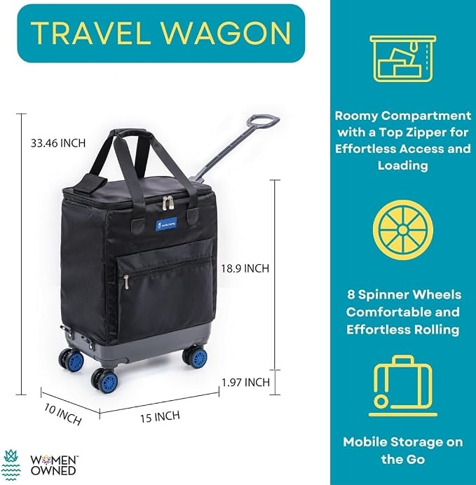 Handy Sandy Haul-It Foldable Rolling Tote – Patented Heavy-Duty Utility Bag with 8 Spinner Wheels, – Reusable Grocery Cart, Laundry Carrier, Travel Tote, Commuter Bag for Shopping & More -Blue