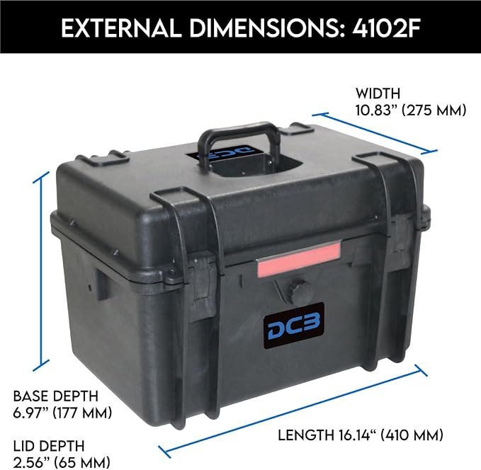 DCB Cases - Element 4102F | 16 x 11 x 12 Ext Dim | IP67 Waterproof | Pluck Foam Insert | Foldable Handle | Pressure Control Valve | Resin-Reinforced Injection Molded Plastic | 2 Latch Lid Close