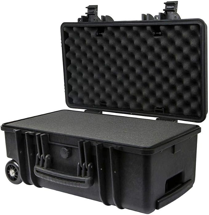 Monoprice Weatherproof Hard Case - 22 x 14 x 10 Inches, With Wheels and Customizable Foam, Shockproof, IP67, Ultraviolet And Impact Resistant Material, Black - Pure Outdoor Collection