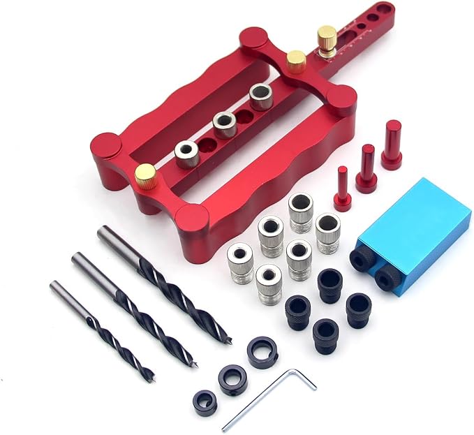 Joywayus Self Centering Dowelling Jig with Pocket Inclined Hole Jig, Metric Standard 6/8/10mm Dowels Jig Accessories, Wood Dowel Hole Drilling Guide Woodworking Positioner Locator Update Wavy Design