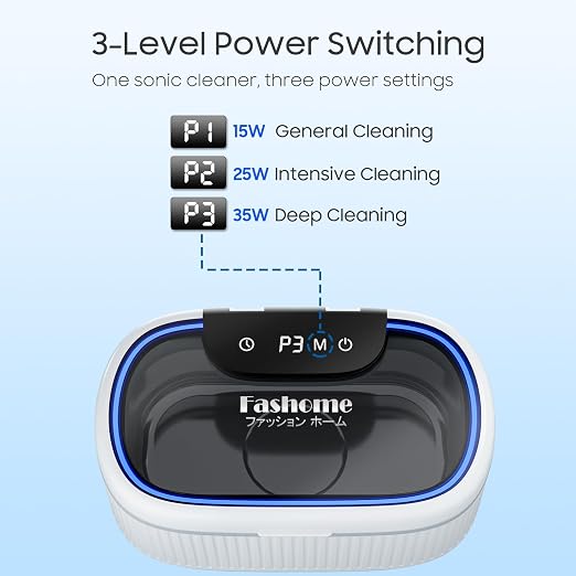 Ultrasonic Jewelry Cleaner with 45kHz for Rings, Glasses & Retainers | Deep Cleans Sliver, Necklace, Earring & Watch, 3 Power & 5 Timer Settings, Includes 2 Cleaning Solutions, 35W with Degas Mode